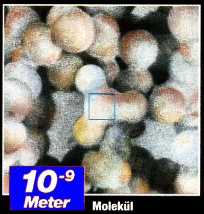 Ansicht eines 0,00001 mal 0,00001 mm grossen Ausschnitts -  Molekl