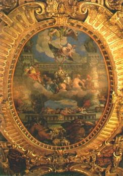 Das grosse Deckengemlde von Paolo Veronese in der Sala del Maggior Consiglio verherrlicht die Pax Venezia (16. Jh.)
